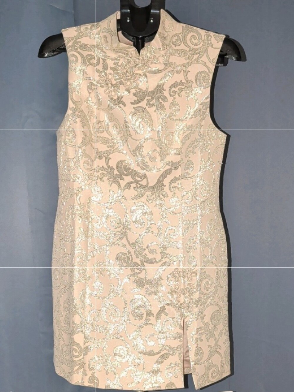 Rumored Cream Brocade Mini Dress with Silver Floral Accents